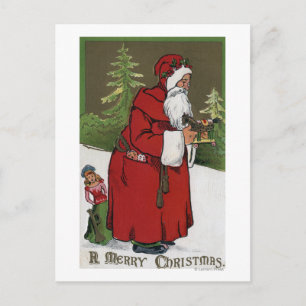 Weihnachten GreetingSanta mit hölzernem Pferd