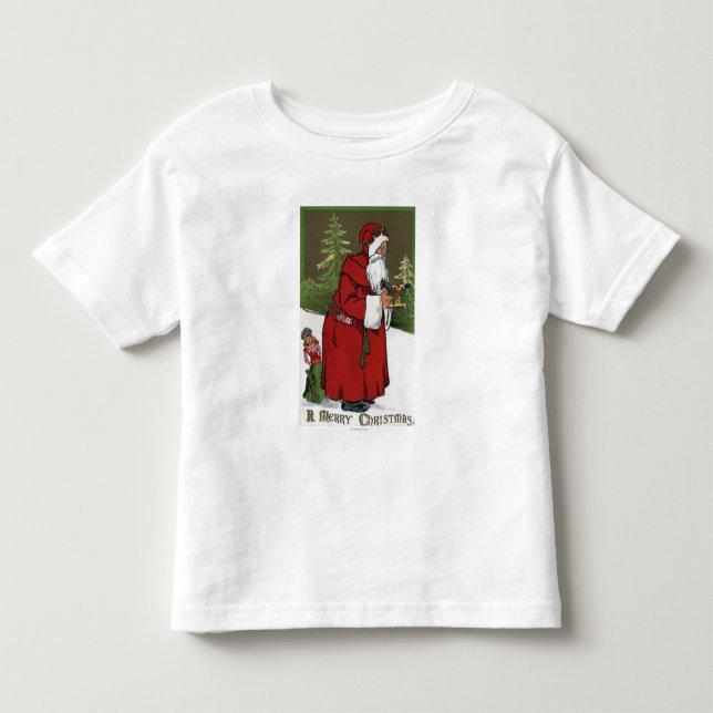 Weihnachten GreetingSanta mit hölzernem Pferd Kleinkind T-shirt (Vorderseite)