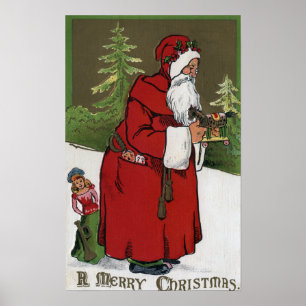Weihnachten GreetingSanta mit hölzernem Pferd Poster