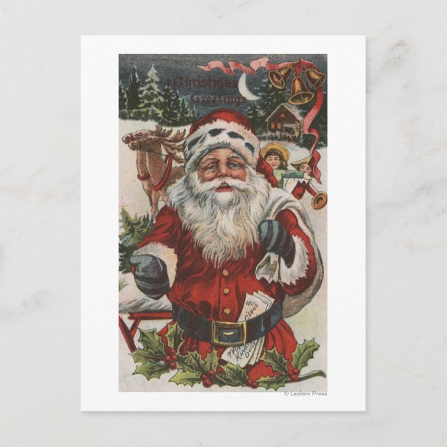 Weihnachten GreetingSanta mit Rotwild und Kindern (Vorderseite)