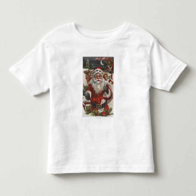 Weihnachten GreetingSanta mit Rotwild und Kindern Kleinkind T-shirt (Vorderseite)