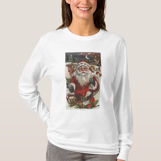 Weihnachten GreetingSanta mit Rotwild und Kindern T-Shirt (Vorderseite)