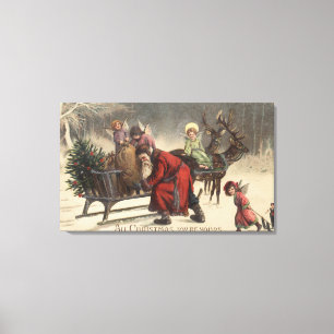 Weihnachten GreetingSanta und Pferdeschlitten Leinwanddruck