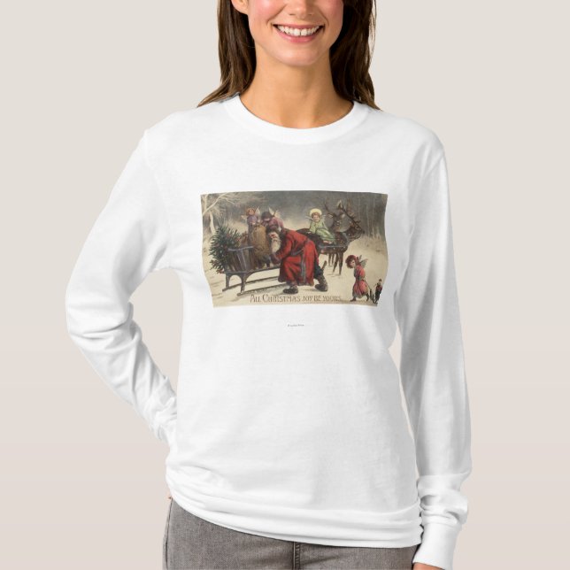 Weihnachten GreetingSanta und Pferdeschlitten T-Shirt (Vorderseite)