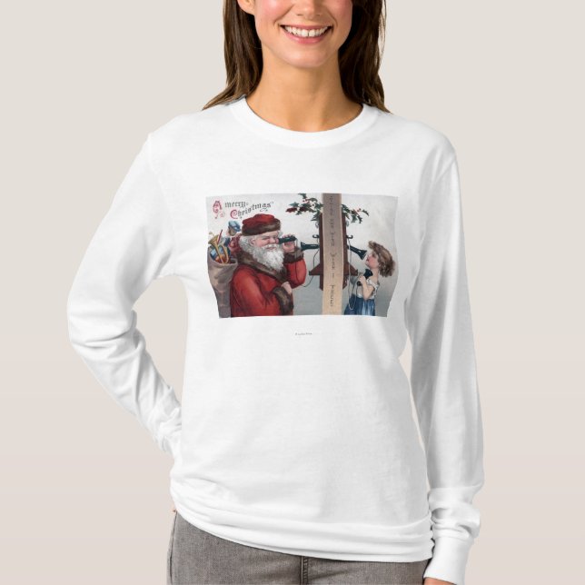 Weihnachten GreetingSanta und Telefon T-Shirt (Vorderseite)