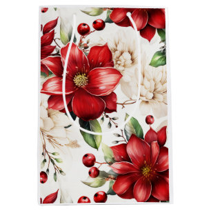 Weihnachten Große Blume Poinsettia Rotes Grünes Mu Mittlere Geschenktüte