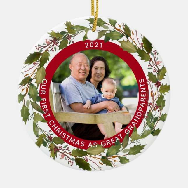 Weihnachten Große Großeltern 2 Foto Holly Keramik Ornament (Vorne)