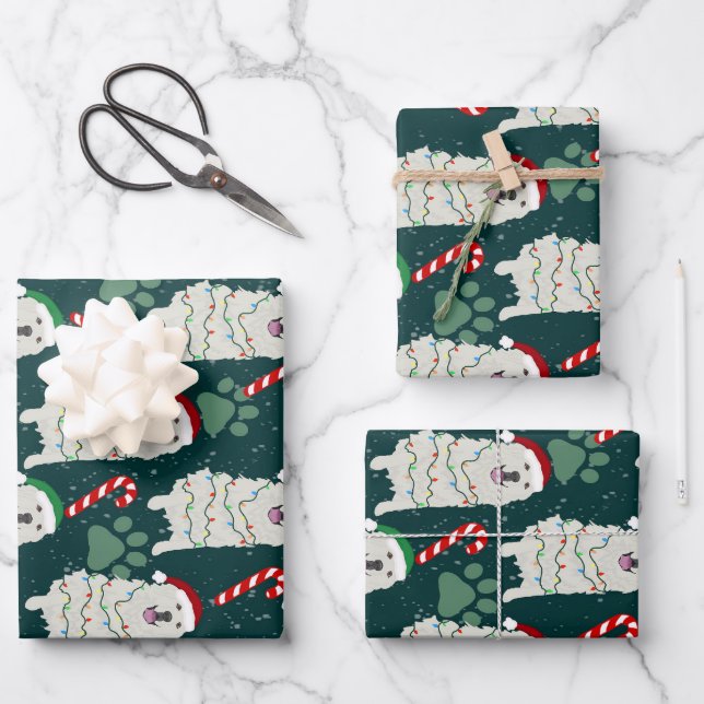 Weihnachten Große Pyrenäen Geschenkpapier Set (Vorderseite)