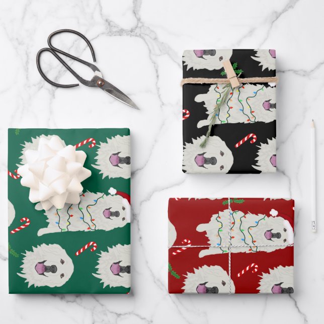 Weihnachten Große Pyrenäen Geschenkpapier Set (Vorderseite)