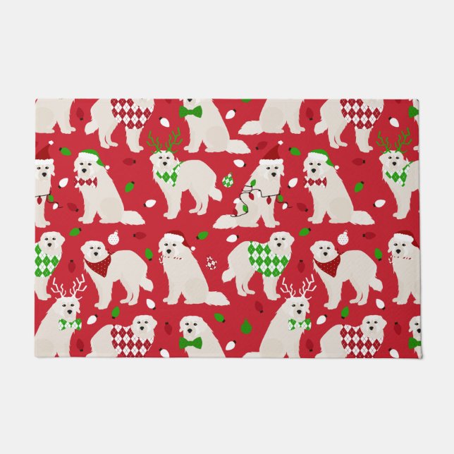 Weihnachten Große Pyrenäen Hunde Fußmatte (Vorderseite)