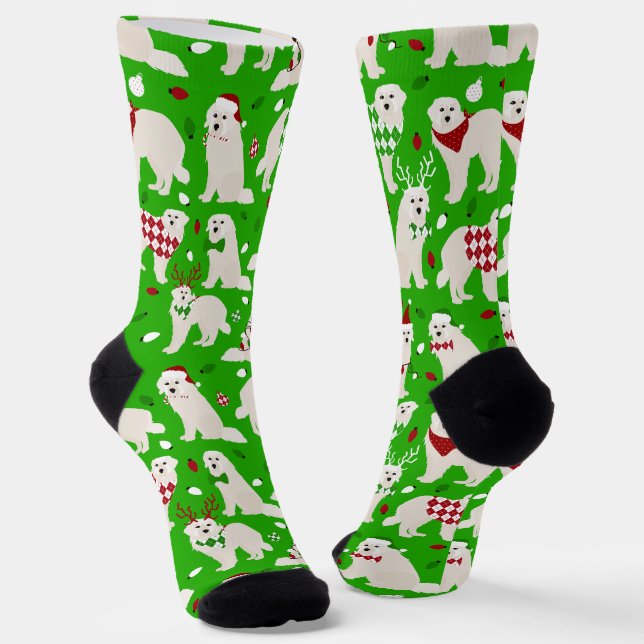 Weihnachten Große Pyrenäen Hunde Socken (Gewinkelt)