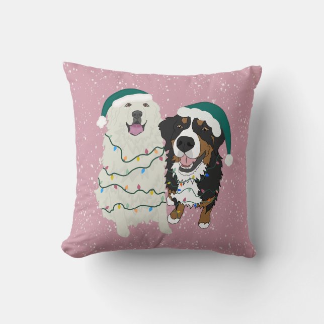 Weihnachten Große Pyrenäen und Berner Hund Kissen (Vorderseite)