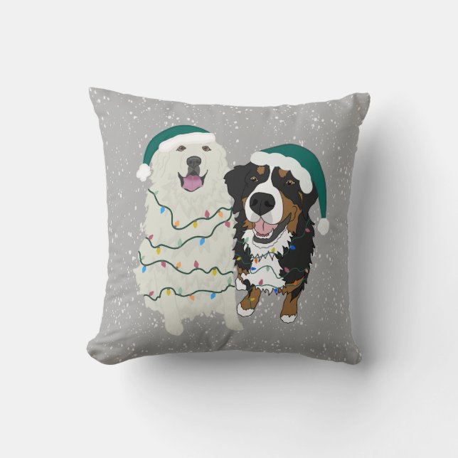 Weihnachten Große Pyrenäen und Berner Hund Kissen (Vorderseite)