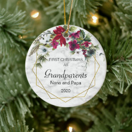 Weihnachten Großeltern Poinsettia Pine Foto Keramik Ornament