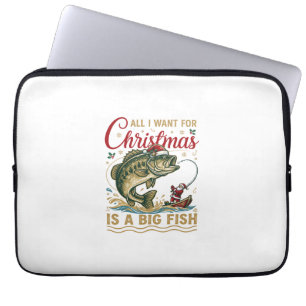 Weihnachten Großer Fisch Bass Santa Boot Angeln Laptopschutzhülle