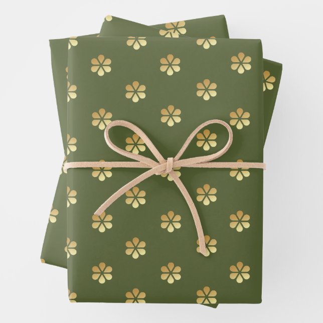 Weihnachten Grün & Gold Daisy Geschenkpapier Set (Beispiel)