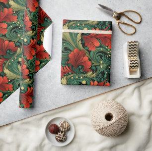Weihnachten Grün Roter Jugendstil Gegenwart GIft Geschenkpapier