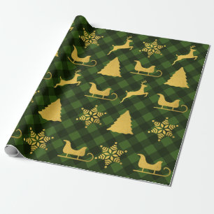 Weihnachten Grün & Schwarz Buffalo Kariert Gold X Geschenkpapier