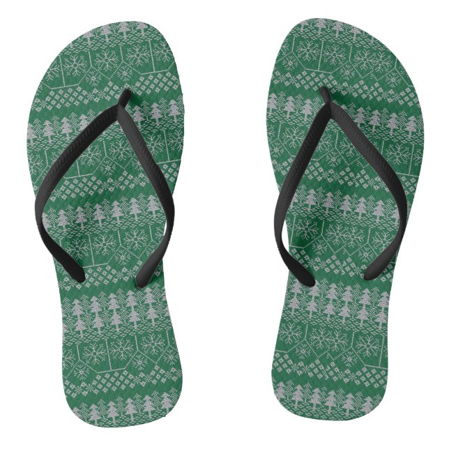 Weihnachten Grün Silver Gray Holidays Elegante Flip Flops (Fußbett)