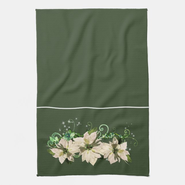 Weihnachten Grün und Weiß Poinsettia Küchentücher (Vertikal)