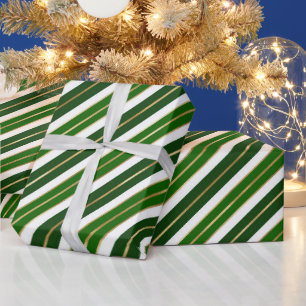 Weihnachten - Grün, Weiß und Gold Fohlen - Streife Geschenkpapier