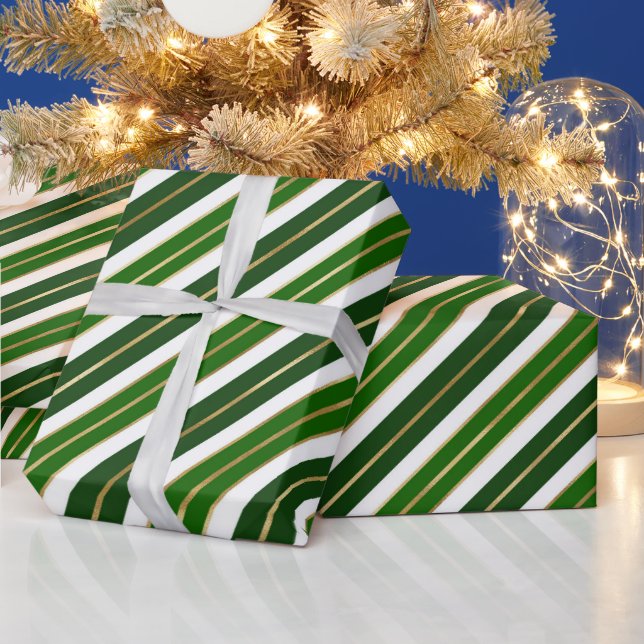 Weihnachten - Grün, Weiß und Gold Fohlen - Streife Geschenkpapier (Feiertage)