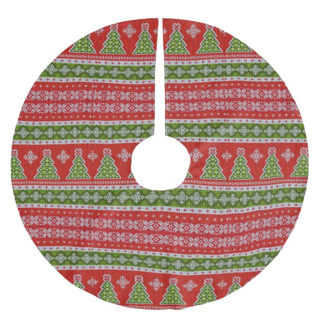Weihnachten Grüne Bäume Rotes weißes Muster Urlaub Polyester Weihnachtsbaumdecke (Vorderseite)