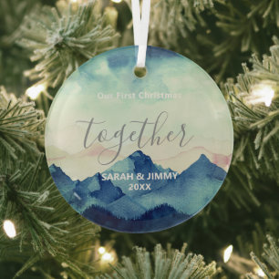 Weihnachten Grüne Bergkiefern Bäume Außenbereich P Ornament Aus Glas