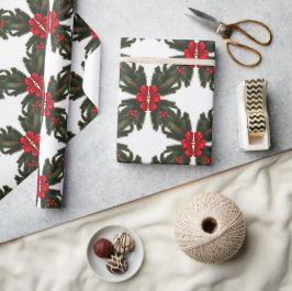 Weihnachten Grüne Garland Red Rows Gold Akzent Geschenkpapier