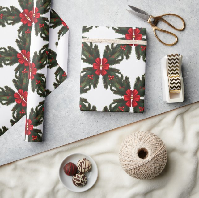 Weihnachten Grüne Garland Red Rows Gold Akzent Geschenkpapier (Kunsthandwerk)