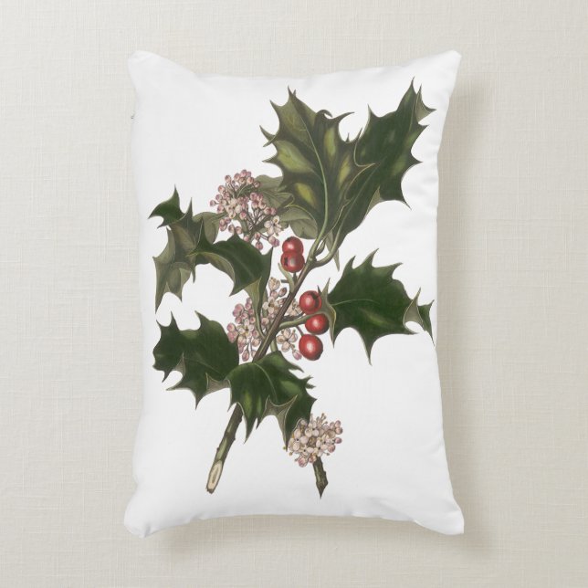 Weihnachten, Grüne Holly-Pflanze mit Berries Dekokissen (Vorderseite(Vertikal))