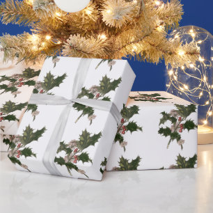 Weihnachten, Grüne Holly-Pflanze mit Berries Geschenkpapier