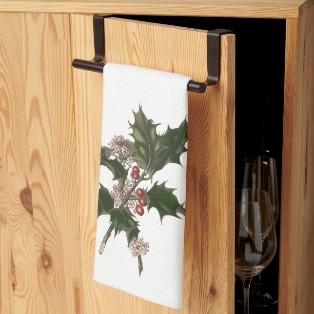 Weihnachten, Grüne Holly-Pflanze mit Berries Geschirrtuch (Drittel gefaltet)