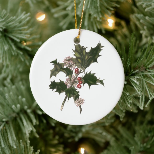 Weihnachten, Grüne Holly-Pflanze mit Berries Keramikornament (Baum)