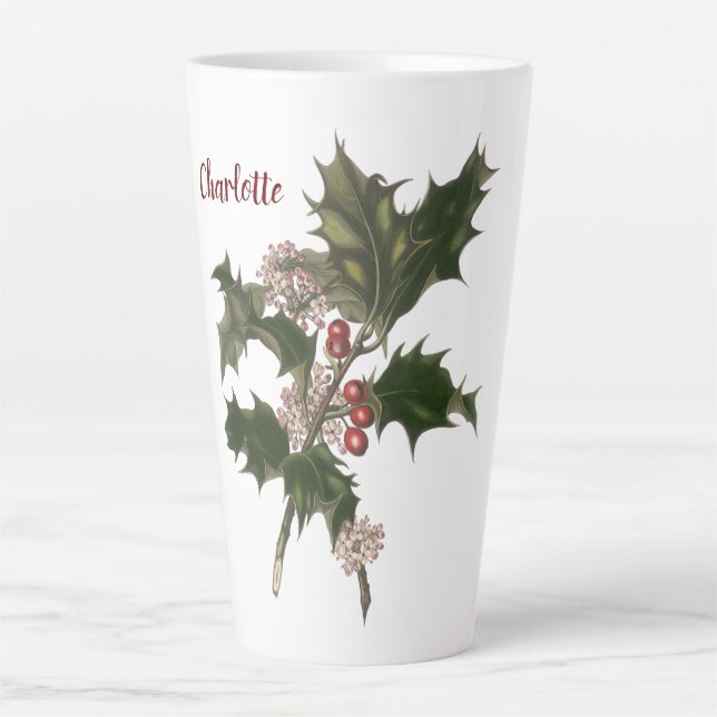 Weihnachten, Grüne Holly-Pflanze mit Berries Milchtasse (Vorderseite)