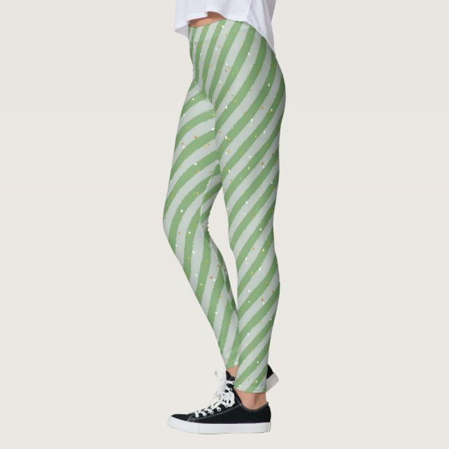 Weihnachten Grüne Streifen & Schnee Nahtloses Must Leggings (Links)