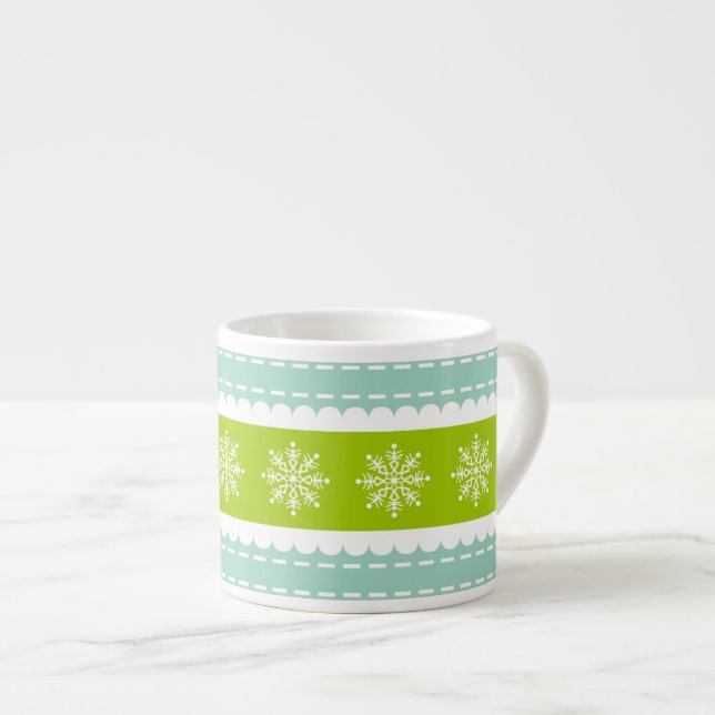 Weihnachten Grüne und Blaue Streifen mit Schneeflo Espressotasse (Vorderseite Rechts)