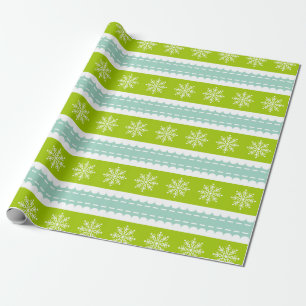 Weihnachten Grüne und Blaue Streifen mit Schneeflo Geschenkpapier