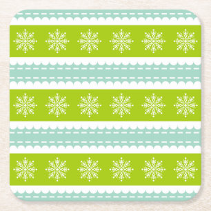 Weihnachten Grüne und Blaue Streifen mit Schneeflo Rechteckiger Pappuntersetzer
