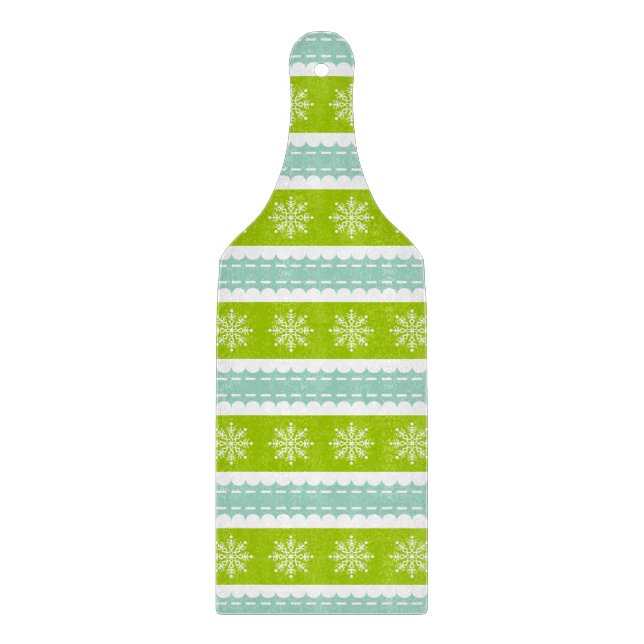 Weihnachten Grüne und Blaue Streifen mit Schneeflo Schneidebrett (Vorderseite)