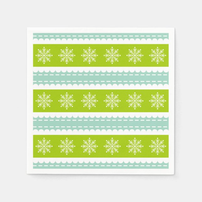Weihnachten Grüne und Blaue Streifen mit Schneeflo Serviette (Vorderseite)