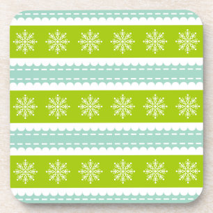 Weihnachten Grüne und Blaue Streifen mit Schneeflo Untersetzer