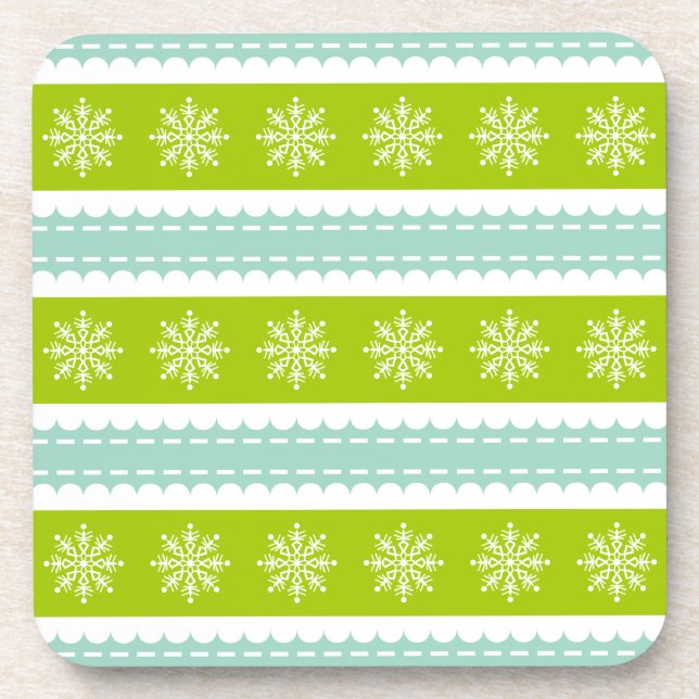 Weihnachten Grüne und Blaue Streifen mit Schneeflo Untersetzer (Vorderseite)