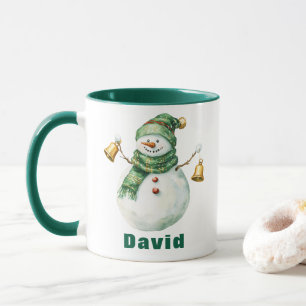 Weihnachten Grüner Scarf Schneemann mit Glocken Tasse
