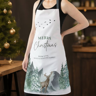Weihnachten Grüner Wasserfarbenwald Urlaub Schürze