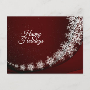 Weihnachten Gruß Kristallschneeflocken Rot Rustika Postkarte