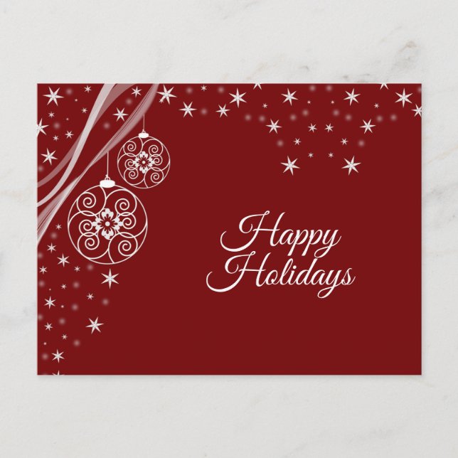 Weihnachten Gruß Weiße Ornamente Rote Elegante Postkarte (Vorderseite)