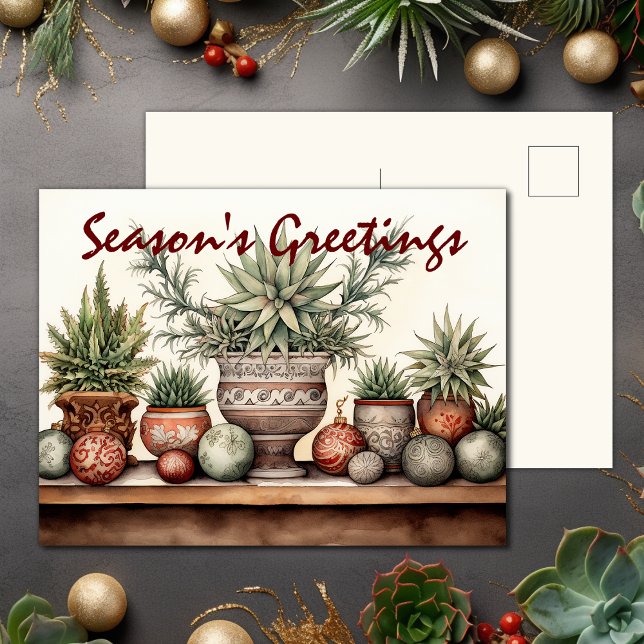 Weihnachten - Grüße der Saison gepostete Sukkulent (Season's Greetings Potted Succulents Christmas Holiday Postcard)