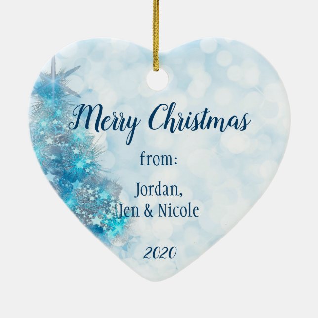 Weihnachten Grüße mit Ihrem Foto Blue Tree Keramik Ornament (Hinten)
