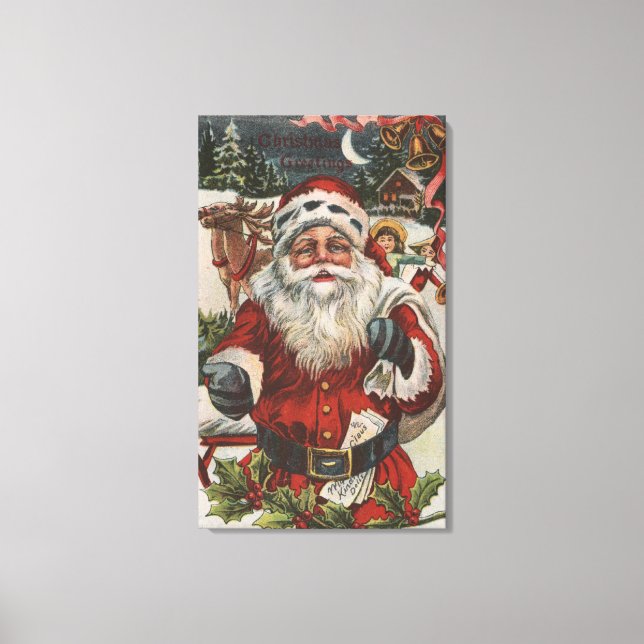 Weihnachten GrußWeihnachten mit Hirsch und Kindern Leinwanddruck (Vorderseite)